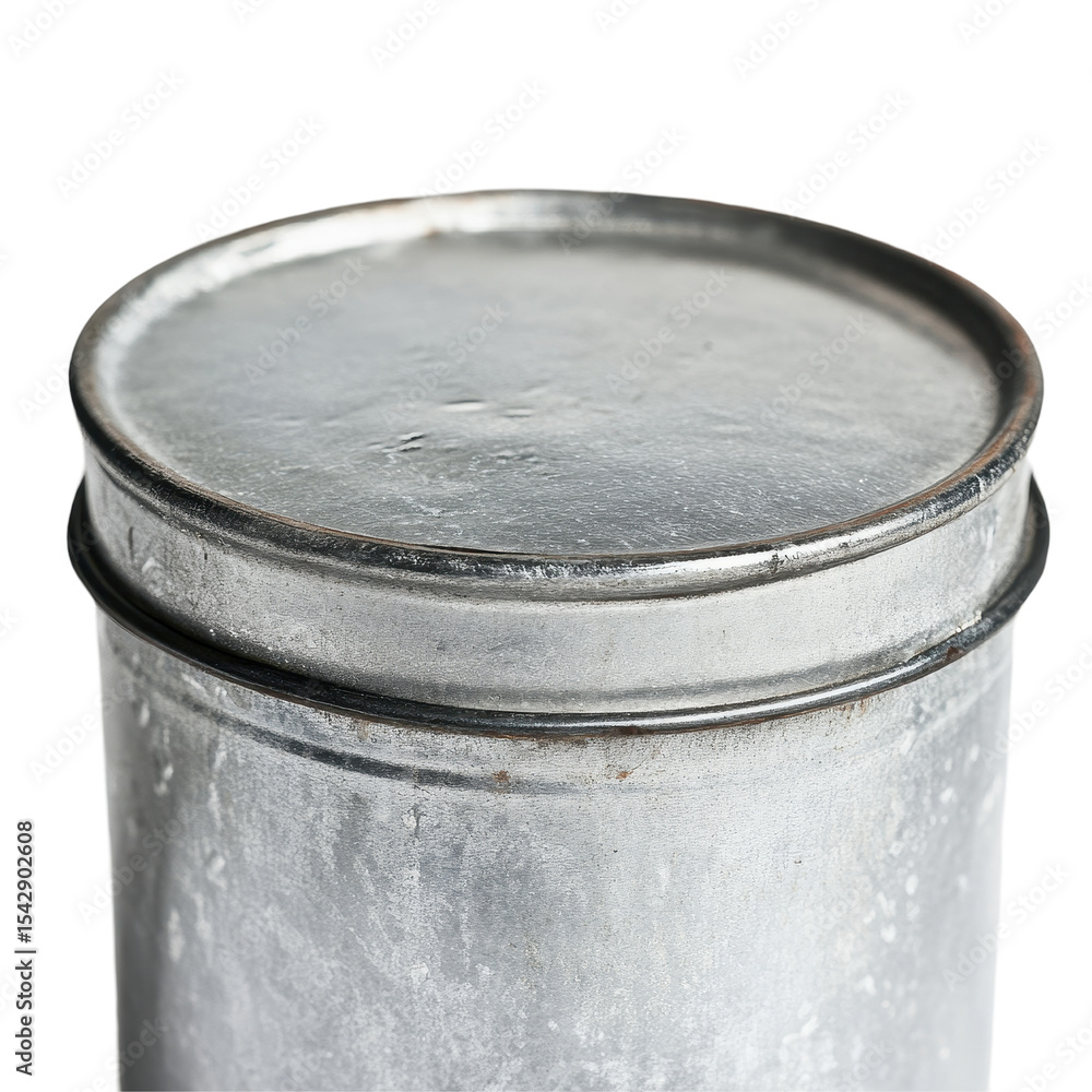 Poster metal container with a lid showcasing a closeup view against a transparent background, close up a me