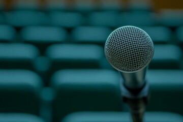 Microphone Focused On Empty Auditorium Seats
