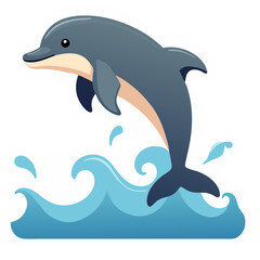 Fototapeta premium Cartoon Dolphin Jumping Out of Water with White Border and Black Background
