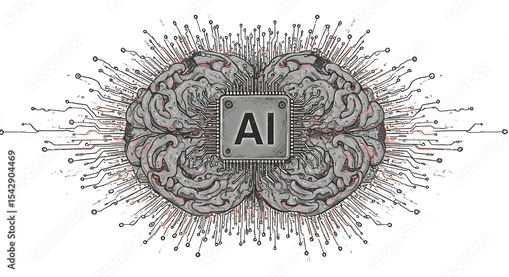 Poster brain with chip illustration representing artificial intelligence