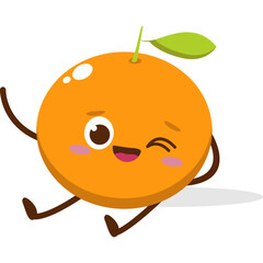 Cute orange character kawai vector for orange mascot. happy face, winking eye,. smile