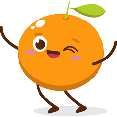 Cute orange character kawai vector for orange mascot. happy face, winking eye,. smile