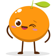 Cute orange character kawai vector for orange mascot. happy face, winking eye,. smile