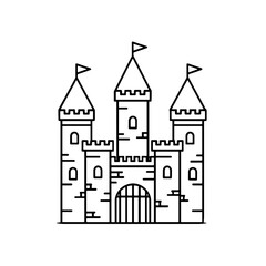 Fototapeta premium Classic castle illustration with towers and flags in minimalist style 