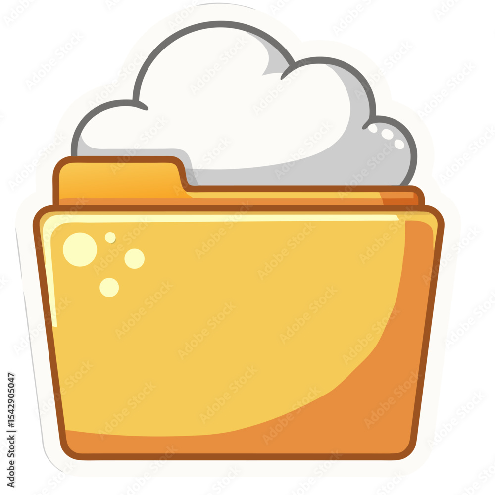Aufkleber cartoon image of a cloud icon merging with a folder, representing cloud storage