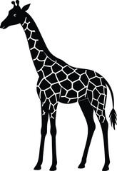 Naklejka premium Stylized black giraffe with white spots standing against a plain white background