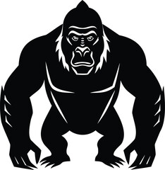 A Powerful Black Gorilla Silhouette Displaying its Strength on a White Background