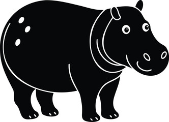 Cartoon Hippopotamus in Black and White with Outlined Features and Spots