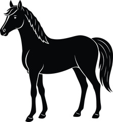Elegant black horse silhouette standing in profile against white background vector illustration