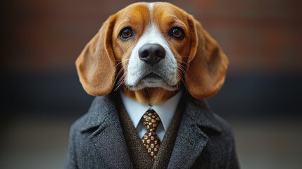 A beagle wearing a sophisticated suit.