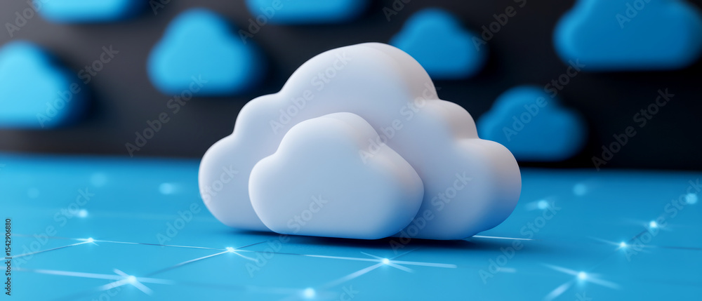 Poster 3d representation of abstract cloud shapes on blue digital background with technology connections
