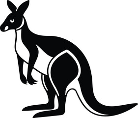 Stylized Black and White Illustration of a Kangaroo Standing Upright