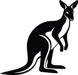 Monochrome depiction of an Australian kangaroo standing isolated on white background