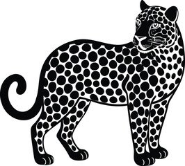 Elegant silhouette of a leopard with intricate black and white patterns