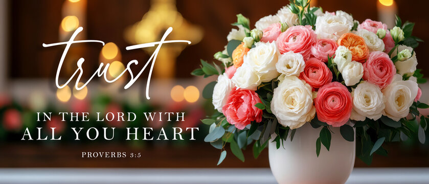 Beautiful Floral Arrangement with Trust in the Lord Quote for Inspirational Decor