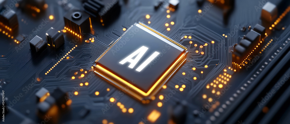 Aufkleber close-up of ai chip on circuit board representing advanced technology and innovation