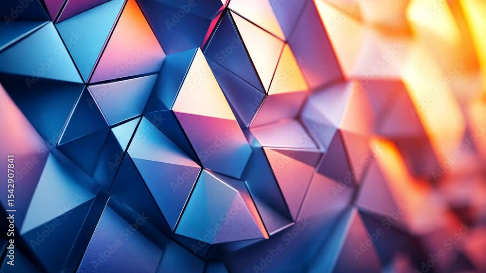 Poster abstract geometric pattern of colorful metallic triangles