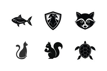 Fototapeta premium Wildlife animal icons set black silhouettes
