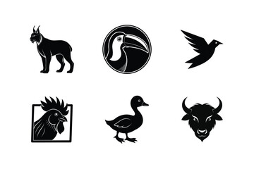 Six black silhouettes of various animals
