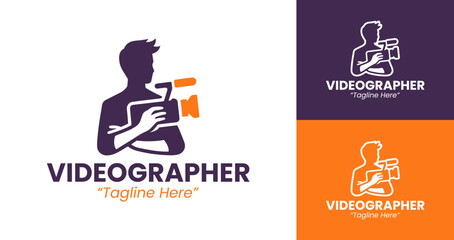 Cinematic Videographer Logo with Camera Lens for Modern Branding Design in Purple and Orange