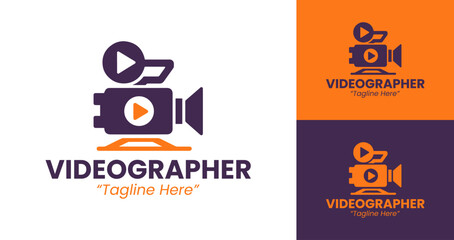 Innovative Videographer Logo with Film Camera for Creative Business Identity in Purple and Orange