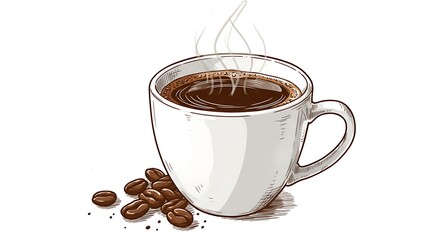 Obraz premium Serving Fresh Coffee Illustration with Coffee Beans
