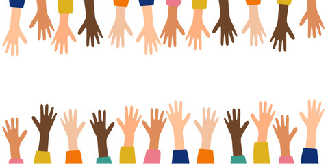 Friendship theme background, children's day, tolerance day, unity day, cooperation, with hand and skin color elements and with negative area for text