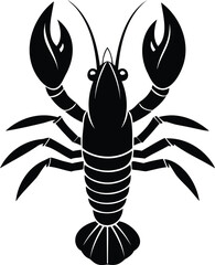 Black silhouette of a spiny lobster isolated on a white background
