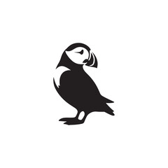 Charming Puffin Vector Silhouette Design – Bold Marine Bird Illustration with Upright Pose and Rounded Body, Ideal for Ocean Themes, Educational Prints, and Wildlife-Inspired Branding

