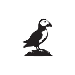 Adorable Puffin Silhouette Vector Art – Distinctive Seabird Design with Bright Beak Shape, Minimal Black Outline Perfect for Coastal Wildlife Graphics, Nature Logos, and Cute Decor

