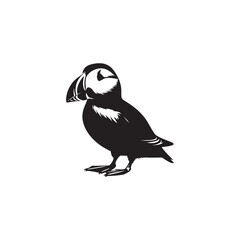 Adorable Puffin Silhouette Vector Art – Distinctive Seabird Design with Bright Beak Shape, Minimal Black Outline Perfect for Coastal Wildlife Graphics, Nature Logos, and Cute Decor

