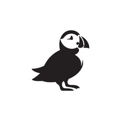 Adorable Puffin Silhouette Vector Art – Distinctive Seabird Design with Bright Beak Shape, Minimal Black Outline Perfect for Coastal Wildlife Graphics, Nature Logos, and Cute Decor

