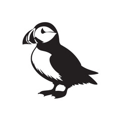 Adorable Puffin Silhouette Vector Art – Distinctive Seabird Design with Bright Beak Shape, Minimal Black Outline Perfect for Coastal Wildlife Graphics, Nature Logos, and Cute Decor

