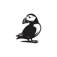 Adorable Puffin Silhouette Vector Art – Distinctive Seabird Design with Bright Beak Shape, Minimal Black Outline Perfect for Coastal Wildlife Graphics, Nature Logos, and Cute Decor

