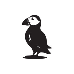 Adorable Puffin Silhouette Vector Art – Distinctive Seabird Design with Bright Beak Shape, Minimal Black Outline Perfect for Coastal Wildlife Graphics, Nature Logos, and Cute Decor

