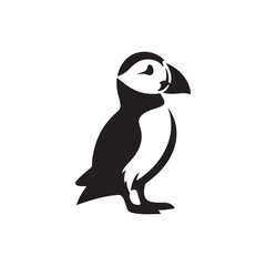 Adorable Puffin Silhouette Vector Art – Distinctive Seabird Design with Bright Beak Shape, Minimal Black Outline Perfect for Coastal Wildlife Graphics, Nature Logos, and Cute Decor


