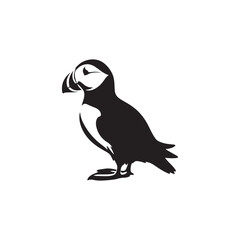 Adorable Puffin Silhouette Vector Art – Distinctive Seabird Design with Bright Beak Shape, Minimal Black Outline Perfect for Coastal Wildlife Graphics, Nature Logos, and Cute Decor

