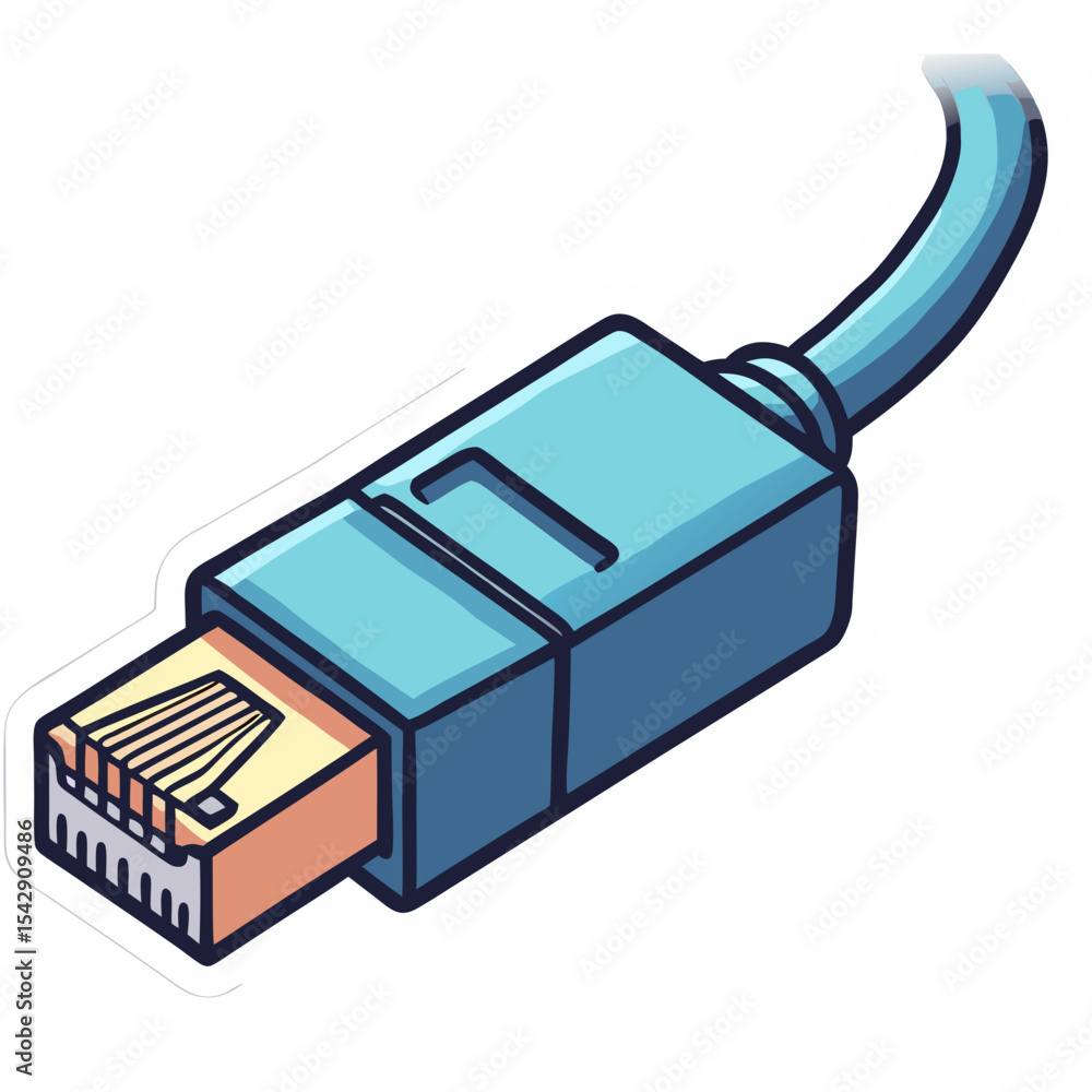 Poster illustration of an ethernet cable connector, ideal for networking and technology concepts