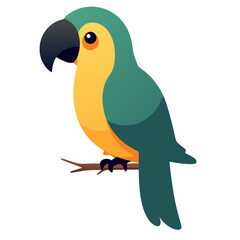 Fototapeta premium Cute cartoon parrot illustration with vibrant colors perched on a branch