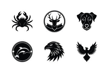 Six black and white animal logos design