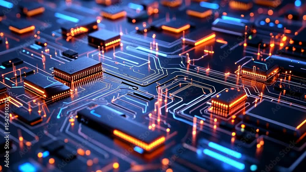 Poster close-up of a circuit board with glowing components.