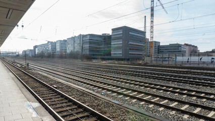 Fototapeta premium Modern City Railway Tracks & Buildings