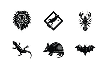 Majestic lion head and wild animal icons set