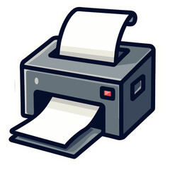 Vector illustration of a cartoon printer printing paper, isolated on black background