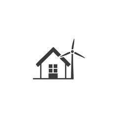 Wind Energy Home Icon House Icon with Wind Turbine Roof Vector Silhouette Flat Icon Design