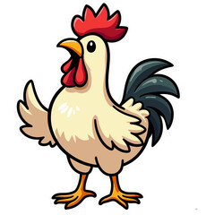Cartoon rooster illustration: Digital art of a vibrant farm animal on a black background