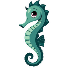 Fototapeta premium Cartoon seahorse illustration with a black background perfect for aquatic themed design