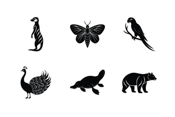 Wildlife silhouettes collection animals birds insects