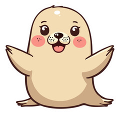 Fototapeta premium Adorable Cartoon Seal Illustration Offering a Warm Embrace on a Black Background