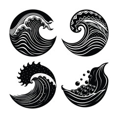 A tribal wave pattern set silhouette white background
